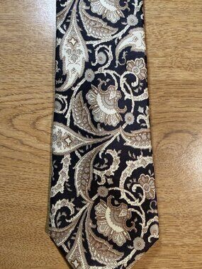 Vintage Kuppenheimer Tie Italian Silk Made USA Paisley Black Gold Tan Baroque